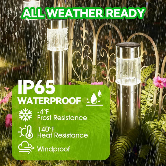 Solar Pathway Lights Outdoor, Stainless Steel Solar Garden Lights, Bright 35LM Warm White LED, Auto On/Off IP65 Waterproof Path Lights for Yard, Lawn, Walkway, Patio, Driveway - Black - Size 4 Pack