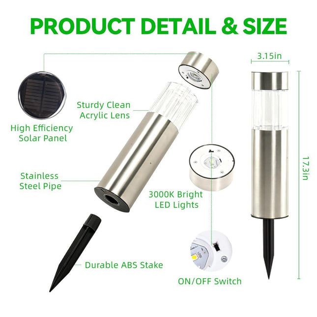 Solar Pathway Lights Outdoor, Stainless Steel Solar Garden Lights, Bright 35LM Warm White LED, Auto On/Off IP65 Waterproof Path Lights for Yard, Lawn, Walkway, Patio, Driveway - Black - Size 4 Pack