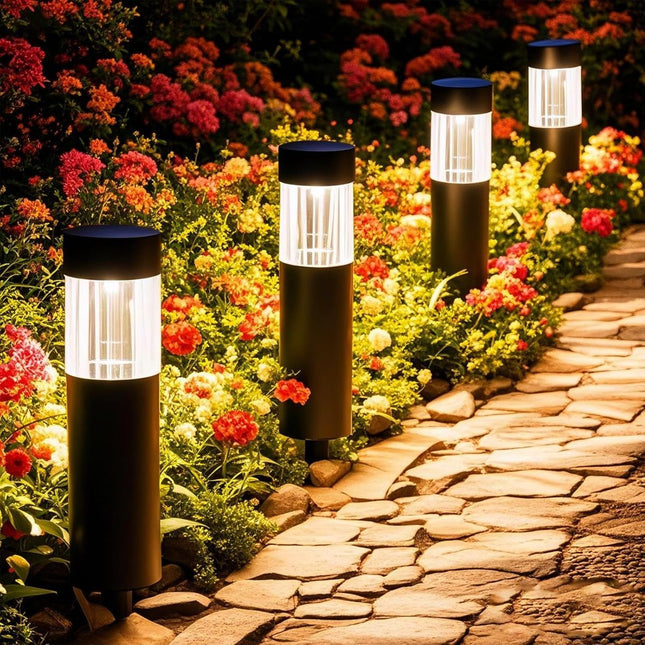 Solar Pathway Lights Outdoor, Stainless Steel Solar Garden Lights, Bright 35LM Warm White LED, Auto On/Off IP65 Waterproof Path Lights for Yard, Lawn, Walkway, Patio, Driveway - Silver - Size 4 Pack