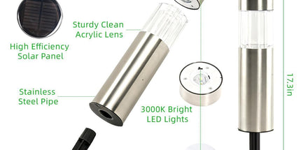 Solar Pathway Lights Outdoor, Stainless Steel Solar Garden Lights, Bright 35LM Warm White LED, Auto On/Off IP65 Waterproof Path Lights for Yard, Lawn, Walkway, Patio, Driveway - Silver - Size 4 Pack