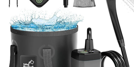 Portable Camping Shower, 6000mAh Rechargeable Outdoor Shower Pump 4 Spray Modes & Speeds, Ipx7 Waterproof, LED Display, Portable Shower for Camping, Car & Pet - Black - Size 5.3-gallon bucket, spray gun, and bath bomb Tyack eCommerce Solutions