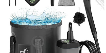 Portable Camping Shower, 6000mAh Rechargeable Outdoor Shower Pump 4 Spray Modes & Speeds, Ipx7 Waterproof, LED Display, Portable Shower for Camping, Car & Pet - Gray - Size 5.3-gallon bucket, spray gun, and bath bomb Tyack eCommerce Solutions