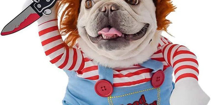 Pet Deadly Doll Dog Costume, Cosplay Halloween Christmas Funny Clothes Party Costume for Small Medium and Large Dogs - Blue - Size S