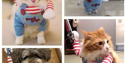 Pet Deadly Doll Dog Costume, Cosplay Halloween Christmas Funny Clothes Party Costume for Small Medium and Large Dogs - Blue - Size S