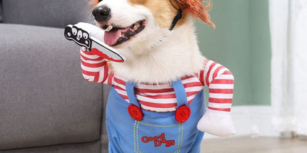 Pet Deadly Doll Dog Costume, Cosplay Halloween Christmas Funny Clothes Party Costume for Small Medium and Large Dogs - Blue - Size S