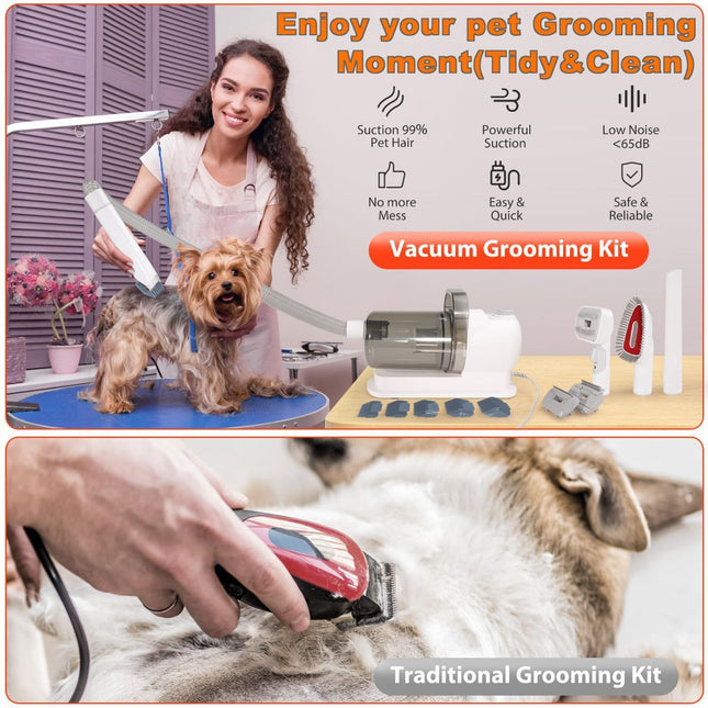 Dog Cat Grooming Vacuum Pet Scissors 6-In-1 Hair Removal Brush Pet Hair Adsorption