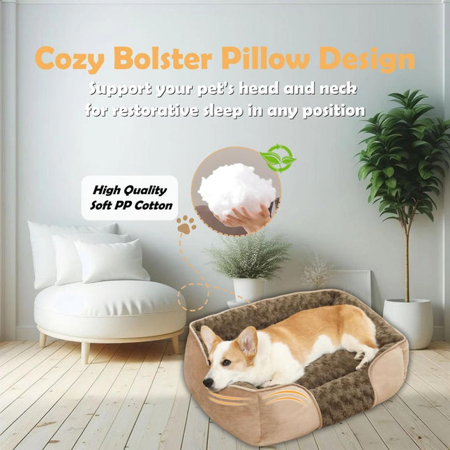 Dog Bed for Small Medium Dogs, Cat Bed for Indoor Cats. Washable Orthopedic Dog Bed. Removable Sleeping Mat, Durable Pet Bed with Anti-Slip Bottom - Camel - Size 90cm*80cm