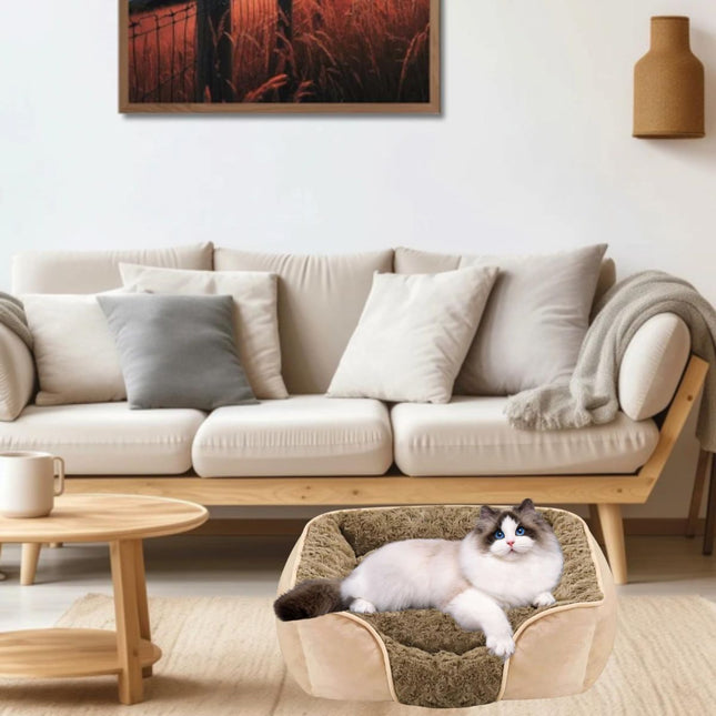 Dog Bed for Small Medium Dogs, Cat Bed for Indoor Cats. Washable Orthopedic Dog Bed. Removable Sleeping Mat, Durable Pet Bed with Anti-Slip Bottom - Camel - Size 90cm*80cm