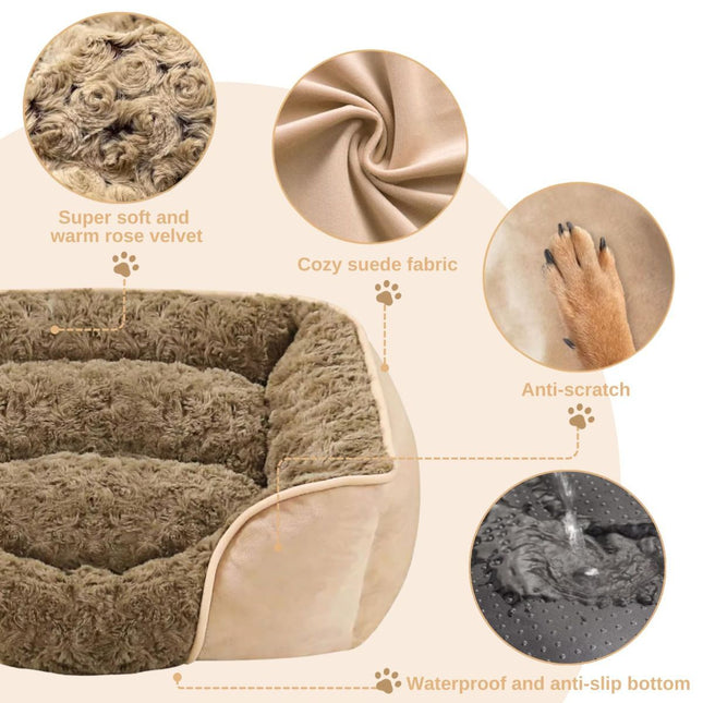 Dog Bed for Small Medium Dogs, Cat Bed for Indoor Cats. Washable Orthopedic Dog Bed. Removable Sleeping Mat, Durable Pet Bed with Anti-Slip Bottom - Camel - Size 90cm*80cm