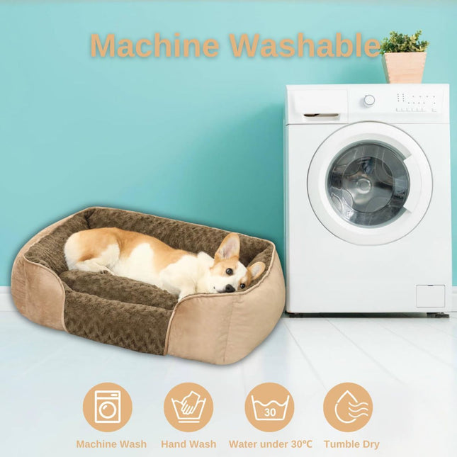 Dog Bed for Small Medium Dogs, Cat Bed for Indoor Cats. Washable Orthopedic Dog Bed. Removable Sleeping Mat, Durable Pet Bed with Anti-Slip Bottom - Camel - Size 90cm*80cm