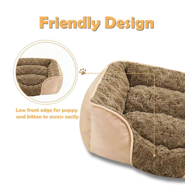 Dog Bed for Small Medium Dogs, Cat Bed for Indoor Cats. Washable Orthopedic Dog Bed. Removable Sleeping Mat, Durable Pet Bed with Anti-Slip Bottom - Camel - Size 90cm*80cm