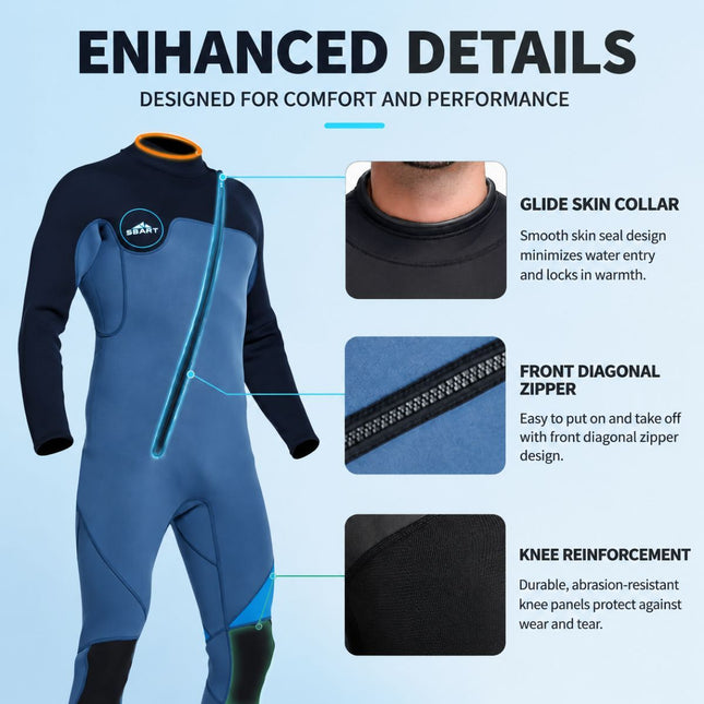 3MM Men's Full Wetsuit – 4-Way Stretch, UPF 50+, Thermal & Scratch Resistant for Diving & Surfing - Gray - Size XXL