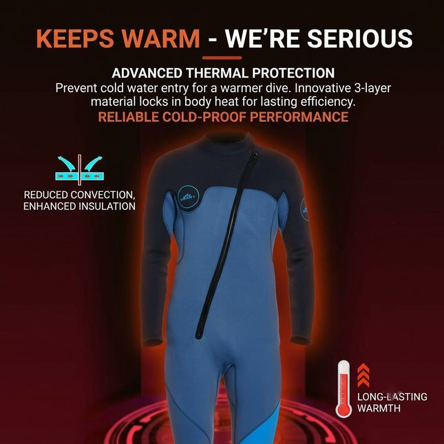 3MM Men's Full Wetsuit – 4-Way Stretch, UPF 50+, Thermal & Scratch Resistant for Diving & Surfing - Gray - Size XXL