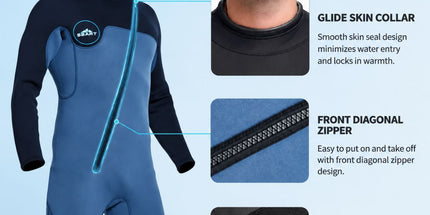 3MM Men's Full Wetsuit – 4-Way Stretch, UPF 50+, Thermal & Scratch Resistant for Diving & Surfing - Purple - Size L