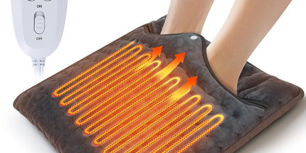 Electric Heated Foot Warmers for Men and Women 16"x16" Double Layer with 6 Temperature & 4 Timer Settings Fast Heating for Home Office Under Desk Bed Machine Washable Feet Warmers - Light Gray - Size 16in*16in