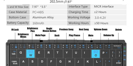 Foldable Bluetooth Keyboard with Magnetic Stand,Aluminum Alloy Mini Quiet Folding Portable Lightweight Travel Rechargeable Pocket for Tablet,iPad, Phones - White - Size 20.25*8.92cm Tyack eCommerce Solutions