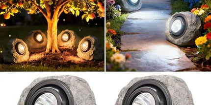 2Pack Solar Rock Lights Outdoor – Ash Gray Garden Stone Spotlights with IP65 Waterproof LED, Switchable Warm & Cool White, Auto On/Off for Pathway, Walkway, Yard & Patio(gray) Tyack eCommerce Solutions