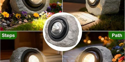 2Pack Solar Rock Lights Outdoor – Ash Gray Garden Stone Spotlights with IP65 Waterproof LED, Switchable Warm & Cool White, Auto On/Off for Pathway, Walkway, Yard & Patio(gray) Tyack eCommerce Solutions