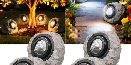 2Pack Solar Rock Lights Outdoor – Ash Gray Garden Stone Spotlights with IP65 Waterproof LED, Switchable Warm & Cool White, Auto On/Off for Pathway, Walkway, Yard & Patio(gray) Tyack eCommerce Solutions