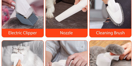 All-in-One Pet Grooming Vacuum Kit with Electric Clipper & Brushes for Dogs and Cats, Low Noise & Strong Suction (Grey)