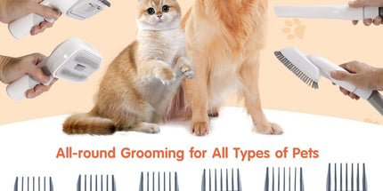 All-in-One Pet Grooming Vacuum Kit with Electric Clipper & Brushes for Dogs and Cats, Low Noise & Strong Suction (Grey)