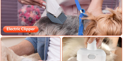 All-in-One Pet Grooming Vacuum Kit with Electric Clipper & Brushes for Dogs and Cats, Low Noise & Strong Suction (Grey)