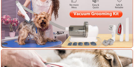 All-in-One Pet Grooming Vacuum Kit with Electric Clipper & Brushes for Dogs and Cats, Low Noise & Strong Suction (Grey)