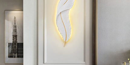 2Pack Modern Feather Wall Sconce – LED Decorative Wall Light with Artistic 3D Feather Design & Soft Ambient Backlight, Elegant Accent Lighting for Bedroom, Living Room & Hallway(White) Tyack eCommerce Solutions