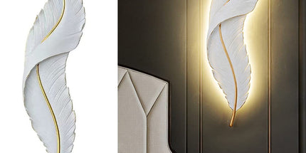 2Pack Modern Feather Wall Sconce – LED Decorative Wall Light with Artistic 3D Feather Design & Soft Ambient Backlight, Elegant Accent Lighting for Bedroom, Living Room & Hallway(Blue) Tyack eCommerce Solutions