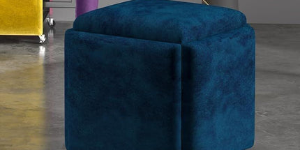 Stool, 5 in 1 Nesting Ottoman Stool with Swivel Casters Stackable Cube Square Sofa Vanity Movable Footstool for Living Room Bedroom(Blue) Tyack eCommerce Solutions