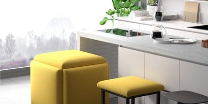 Stool, 5 in 1 Nesting Ottoman Stool with Swivel Casters Stackable Cube Square Sofa Vanity Movable Footstool for Living Room Bedroom(Dark Blue) Tyack eCommerce Solutions