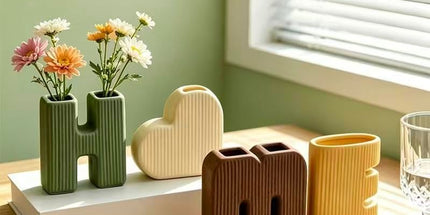 Creative Decorative Home Letter Shaped Ceramic Vase Set – Ribbed Texture, 4-Piece Set for Modern Home Decor, Living Room & Entryway(Green) Tyack eCommerce Solutions