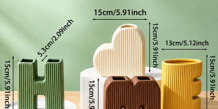 Creative Decorative Home Letter Shaped Ceramic Vase Set – Ribbed Texture, 4-Piece Set for Modern Home Decor, Living Room & Entryway(Green) Tyack eCommerce Solutions