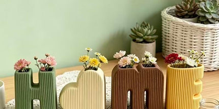 Creative Decorative Home Letter Shaped Ceramic Vase Set – Ribbed Texture, 4-Piece Set for Modern Home Decor, Living Room & Entryway(Green) Tyack eCommerce Solutions