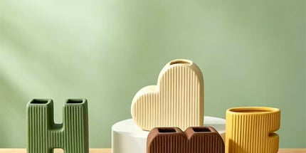 Creative Decorative Home Letter Shaped Ceramic Vase Set – Ribbed Texture, 4-Piece Set for Modern Home Decor, Living Room & Entryway(Green) Tyack eCommerce Solutions