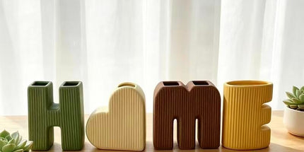 Creative Decorative Home Letter Shaped Ceramic Vase Set – Ribbed Texture, 4-Piece Set for Modern Home Decor, Living Room & Entryway(Green) Tyack eCommerce Solutions