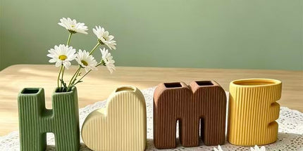 Creative Decorative Home Letter Shaped Ceramic Vase Set – Ribbed Texture, 4-Piece Set for Modern Home Decor, Living Room & Entryway(Green) Tyack eCommerce Solutions