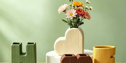 Creative Decorative Home Letter Shaped Ceramic Vase Set – Ribbed Texture, 4-Piece Set for Modern Home Decor, Living Room & Entryway(Green) Tyack eCommerce Solutions