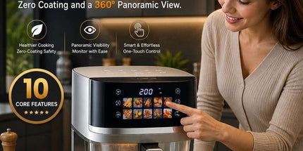 5L Smart Air Fryer with 360° Visible Glass Window, Zero-Coating Titanium Pot, Large Color Screen, One-Touch Control, 200° High-Temp Roasting for Healthy Crispy Meals.(Silver) Tyack eCommerce Solutions