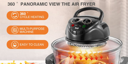 12L 8-in-1 Electric Air Fryer with 360° Panoramic Glass Bowl, 1200W Low-Fat Multi-Purpose Cooker for Roast Chicken, Pizza, and Family Meals.(black) Tyack eCommerce Solutions