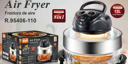 12L 8-in-1 Electric Air Fryer with 360° Panoramic Glass Bowl, 1200W Low-Fat Multi-Purpose Cooker for Roast Chicken, Pizza, and Family Meals.(black) Tyack eCommerce Solutions