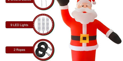 8Ft Tall Inflatable Santa Claus With 9 Led Lights