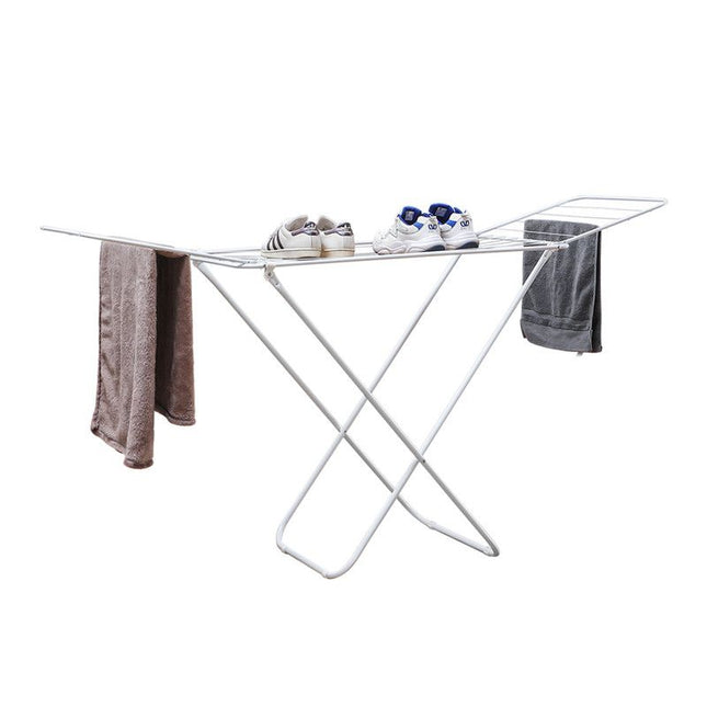 Large Double-Wing Floor-Standing Folding Clothes Drying Rack-White