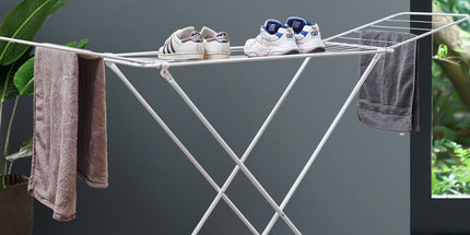 Large Double-Wing Floor-Standing Folding Clothes Drying Rack-White
