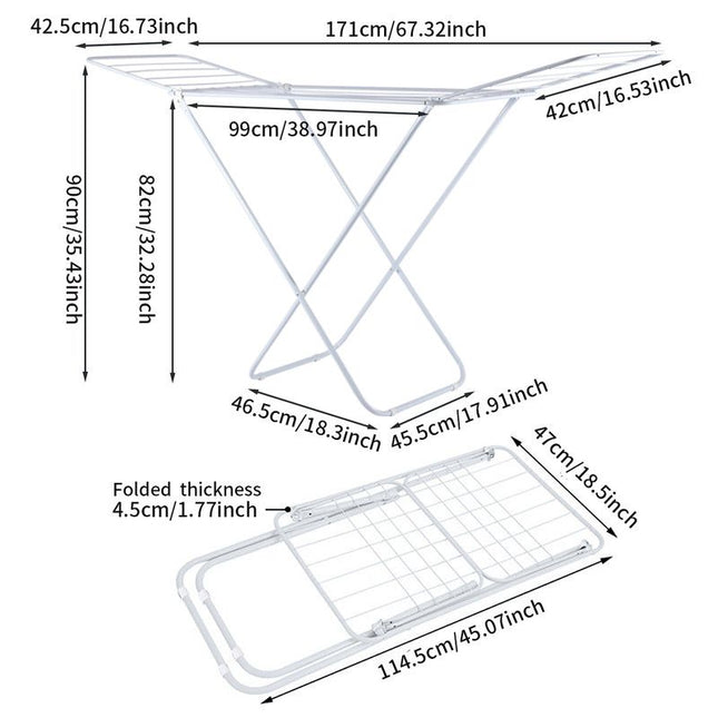 Large Double-Wing Floor-Standing Folding Clothes Drying Rack-White
