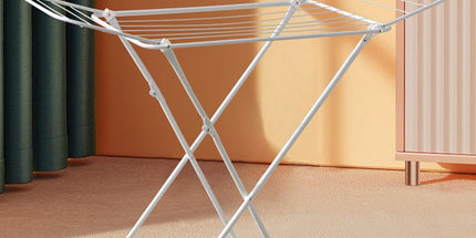 Mini Double-Wing Floor-Standing Folding Clothes Drying Rack-White