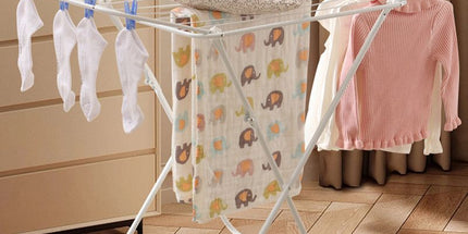Mini Double-Wing Floor-Standing Folding Clothes Drying Rack-White