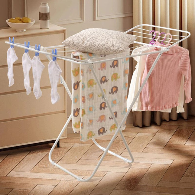 Mini Double-Wing Floor-Standing Folding Clothes Drying Rack-White