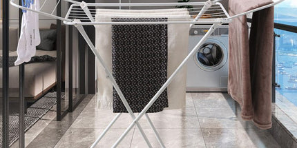 Mini Double-Wing Floor-Standing Folding Clothes Drying Rack-White
