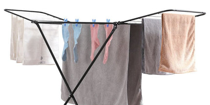 Large Double-Wing Floor-Standing Folding Clothes Drying Rack-Black